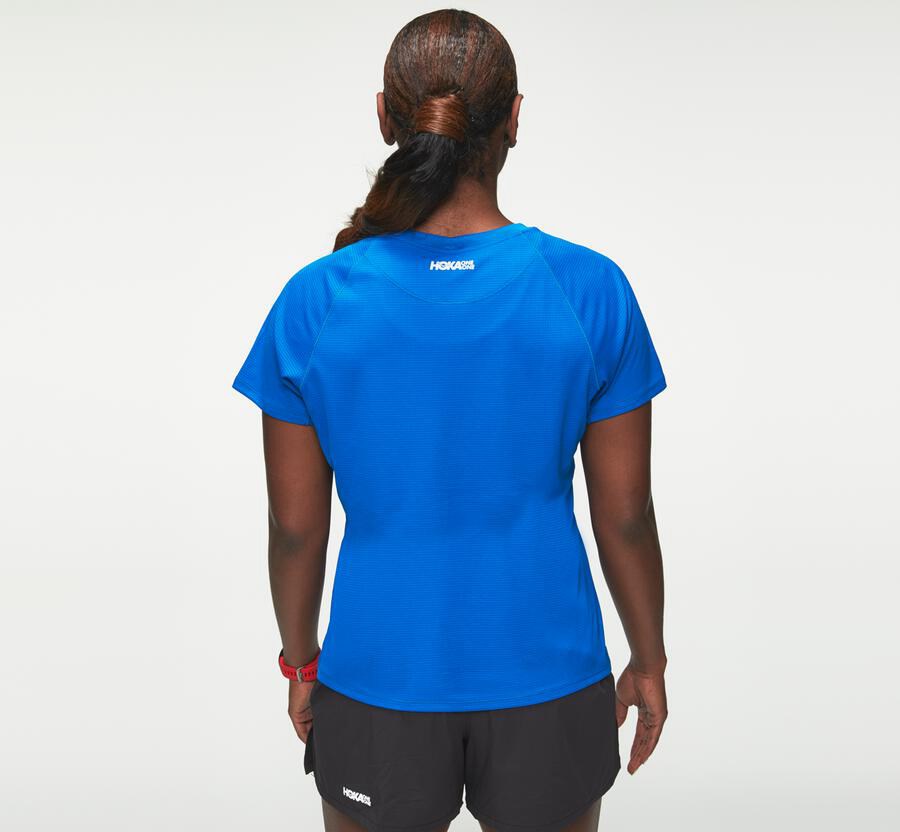 Hoka One One Top Dame - Performance Kort Sleeve - Blå - 726913RKV